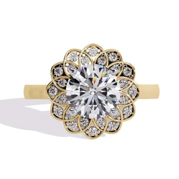 Round Floral Halo Engagement Ring